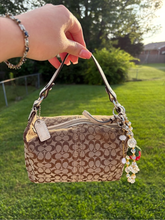 Coach Handbags - Coach Brown Signature Jacquard Mini Shoulder Bag with Charm